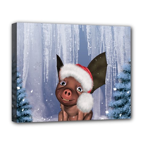 Christmas, Cute Little Piglet With Christmas Hat Deluxe Canvas 20  X 16   by FantasyWorld7