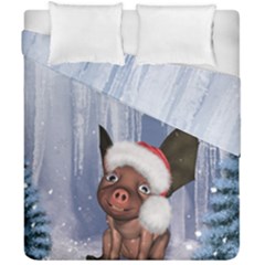 Christmas, Cute Little Piglet With Christmas Hat Duvet Cover Double Side (california King Size) by FantasyWorld7