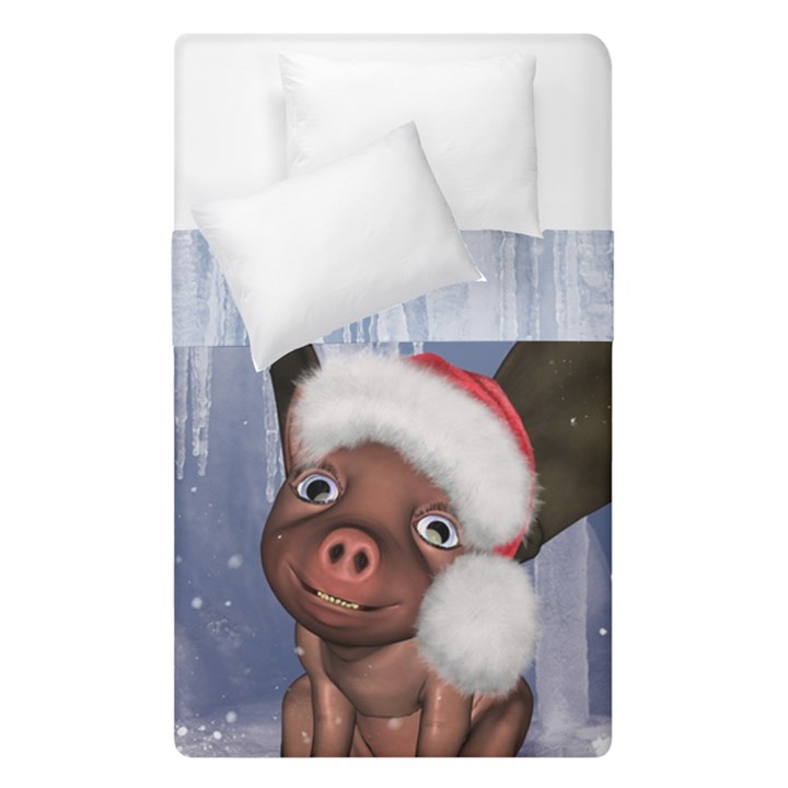 Christmas, Cute Little Piglet With Christmas Hat Duvet Cover Double Side (Single Size)