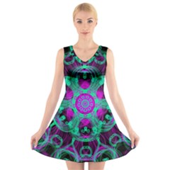 Pattern V-neck Sleeveless Skater Dress by gasi