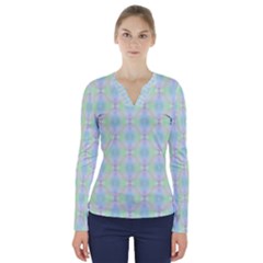 Pattern V-neck Long Sleeve Top