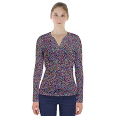 Pattern V-neck Long Sleeve Top