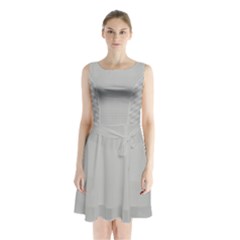 Grey And White Simulated Carbon Fiber Sleeveless Waist Tie Chiffon Dress by PodArtist