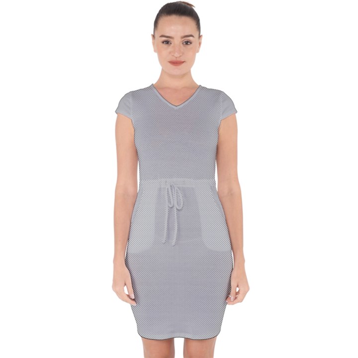 Grey and White simulated Carbon Fiber Capsleeve Drawstring Dress 