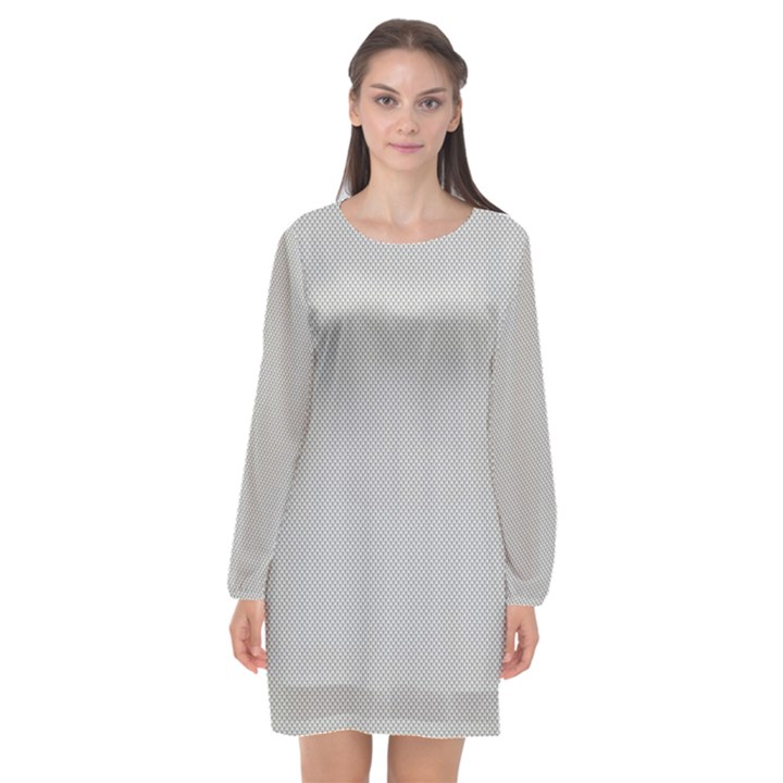 Grey and White simulated Carbon Fiber Long Sleeve Chiffon Shift Dress 