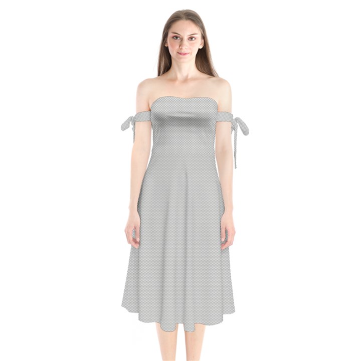 Grey and White simulated Carbon Fiber Shoulder Tie Bardot Midi Dress