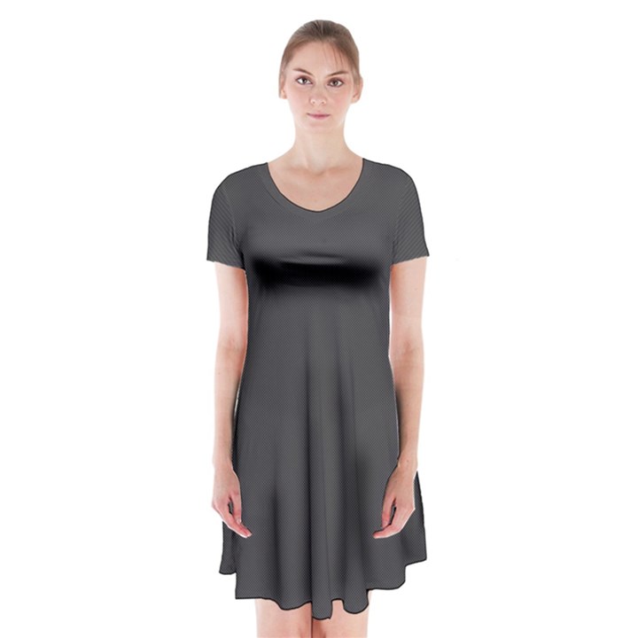 Black Carbon Fiber Short Sleeve V-neck Flare Dress