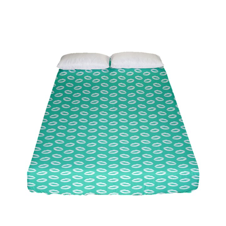 Tiffany Aqua Blue with White Lipstick Kisses Fitted Sheet (Full/ Double Size)