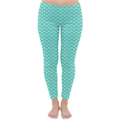 Tiffany Aqua Blue With White Lipstick Kisses Classic Winter Leggings by PodArtist