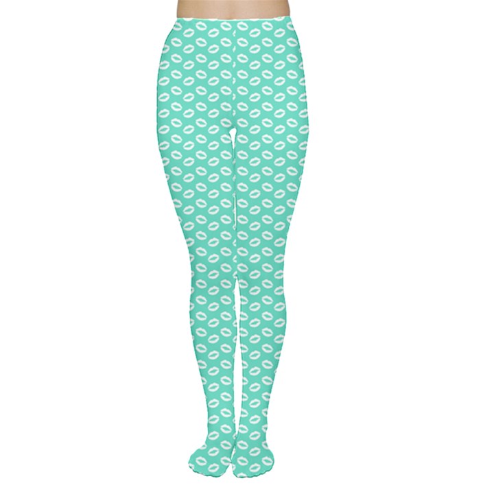 Tiffany Aqua Blue with White Lipstick Kisses Women s Tights