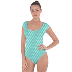 Tiffany Aqua Blue With White Lipstick Kisses Short Sleeve Leotard  by PodArtist