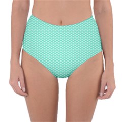 Tiffany Aqua Blue With White Lipstick Kisses Reversible High-waist Bikini Bottoms by PodArtist