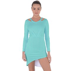 Tiffany Aqua Blue With White Lipstick Kisses Asymmetric Cut-out Shift Dress by PodArtist