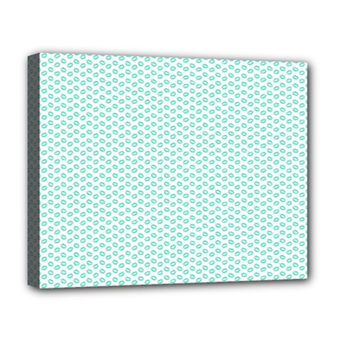 Tiffany Aqua Blue Lipstick Kisses On White Deluxe Canvas 20  X 16   by PodArtist