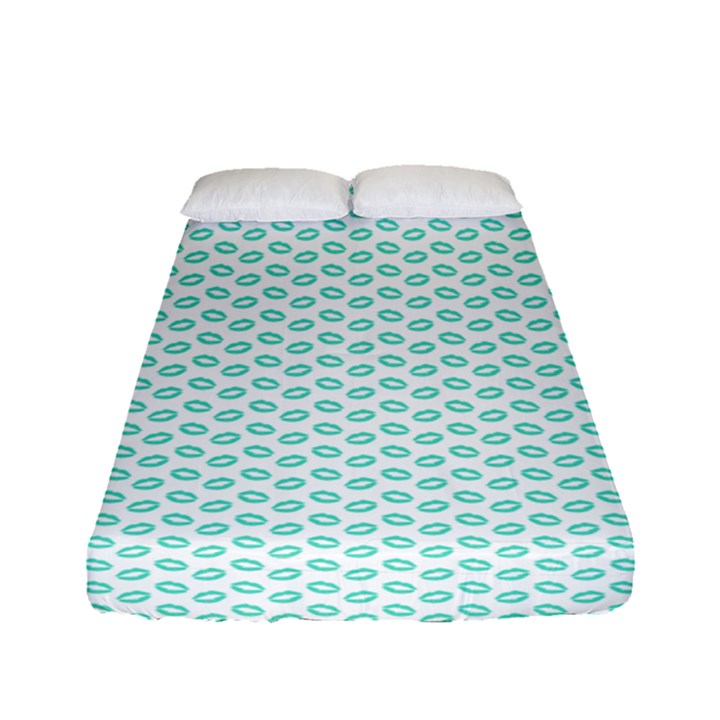 Tiffany Aqua Blue Lipstick Kisses on White Fitted Sheet (Full/ Double Size)