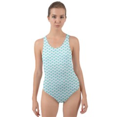 Tiffany Aqua Blue Lipstick Kisses On White Cut-out Back One Piece Swimsuit