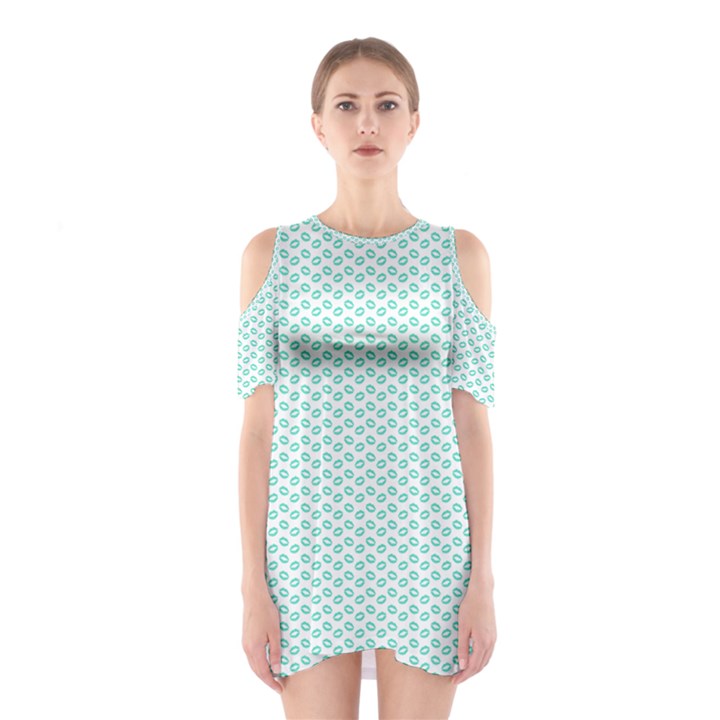 Tiffany Aqua Blue Lipstick Kisses on White Shoulder Cutout One Piece