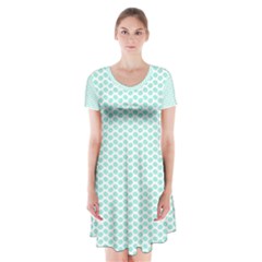 Tiffany Aqua Blue Lipstick Kisses On White Short Sleeve V-neck Flare Dress by PodArtist