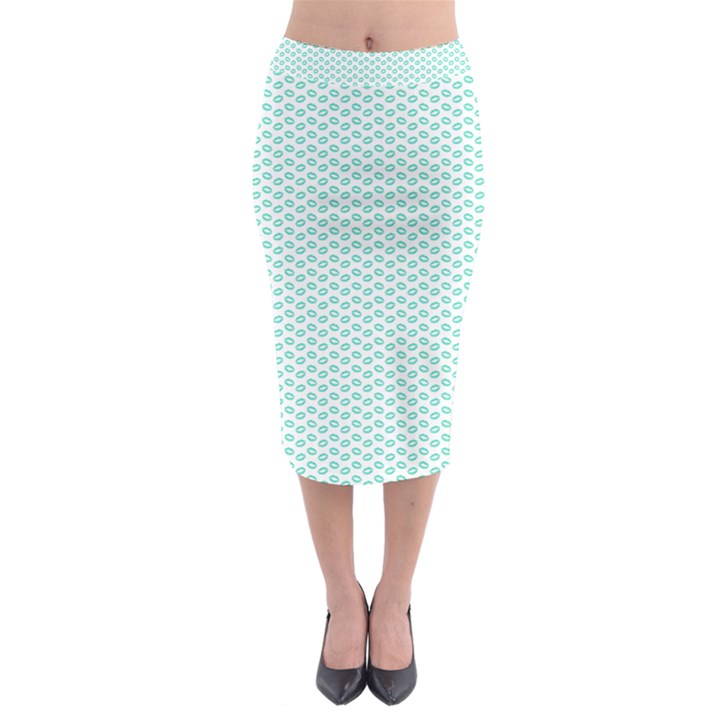 Tiffany Aqua Blue Lipstick Kisses on White Midi Pencil Skirt