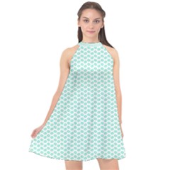 Tiffany Aqua Blue Lipstick Kisses On White Halter Neckline Chiffon Dress  by PodArtist