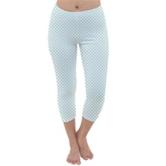 Tiffany Aqua Blue Candy Polkadot Hearts On White Capri Winter Leggings  by PodArtist