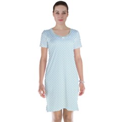 Tiffany Aqua Blue Candy Polkadot Hearts On White Short Sleeve Nightdress by PodArtist