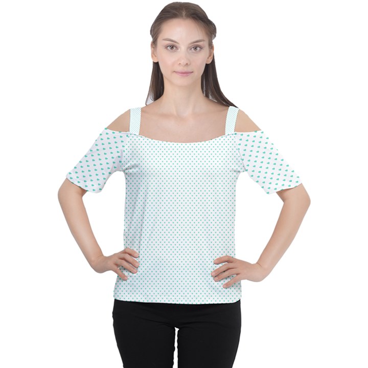 Tiffany Aqua Blue Candy Polkadot Hearts on White Cutout Shoulder Tee