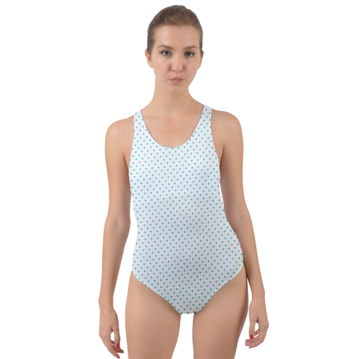 Tiffany Aqua Blue Candy Polkadot Hearts on White Cut-Out Back One Piece Swimsuit