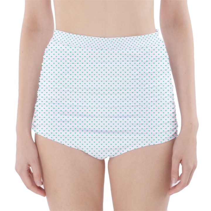 Tiffany Aqua Blue Candy Polkadot Hearts on White High-Waisted Bikini Bottoms