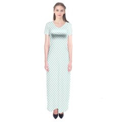 Tiffany Aqua Blue Candy Polkadot Hearts On White Short Sleeve Maxi Dress by PodArtist