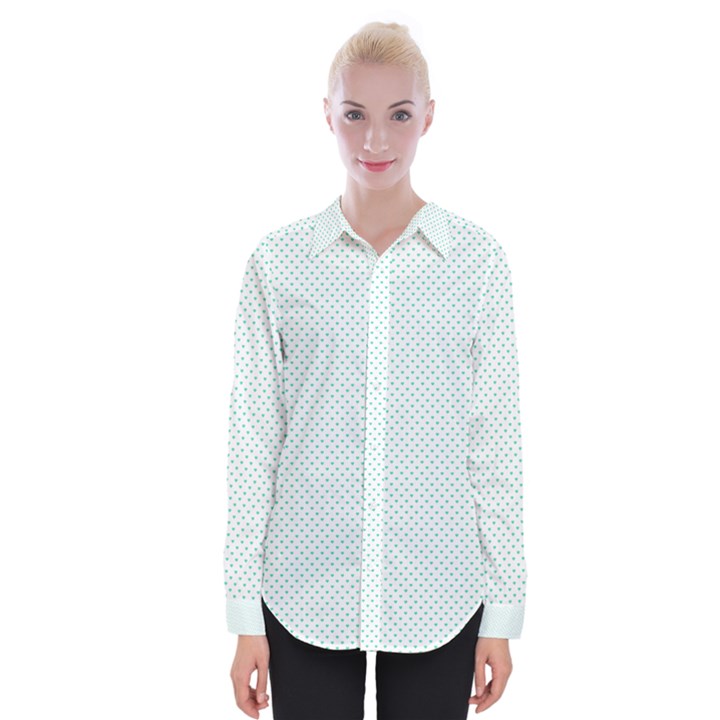 Tiffany Aqua Blue Candy Polkadot Hearts on White Womens Long Sleeve Shirt