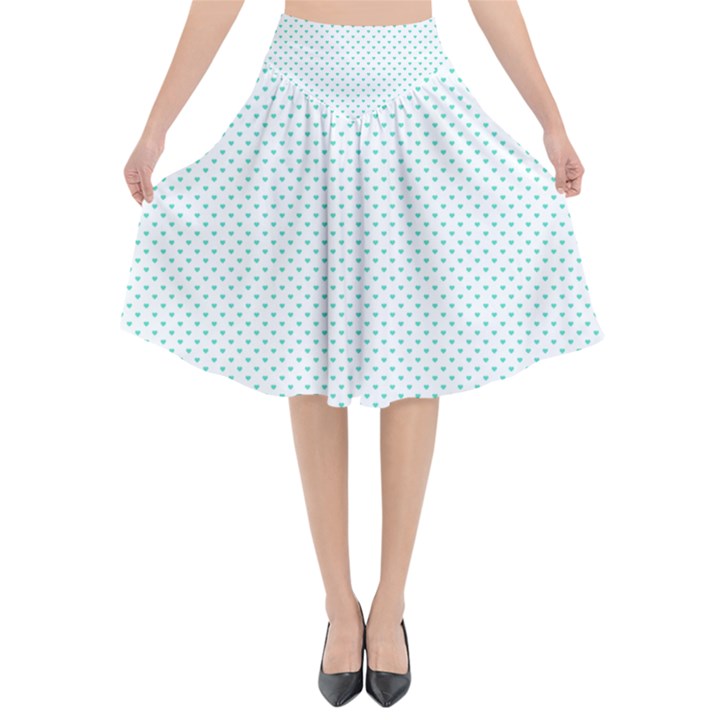 Tiffany Aqua Blue Candy Polkadot Hearts on White Flared Midi Skirt