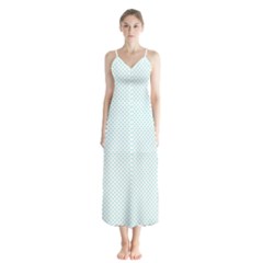 Tiffany Aqua Blue Candy Polkadot Hearts On White Button Up Chiffon Maxi Dress by PodArtist