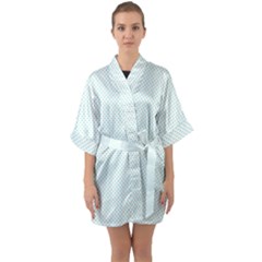 Tiffany Aqua Blue Candy Polkadot Hearts On White Quarter Sleeve Kimono Robe by PodArtist