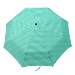 White Polkadot Hearts On Tiffany Aqua Blue  Folding Umbrellas by PodArtist