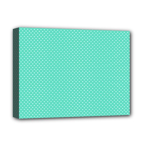 White Polkadot Hearts On Tiffany Aqua Blue  Deluxe Canvas 16  X 12   by PodArtist