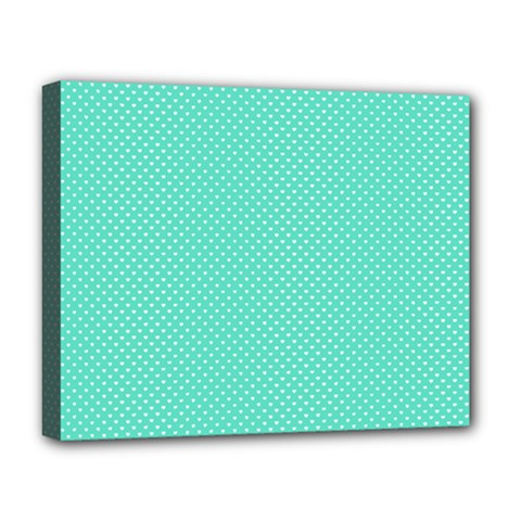 White Polkadot Hearts On Tiffany Aqua Blue  Deluxe Canvas 20  X 16   by PodArtist