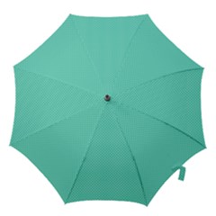 White Polkadot Hearts On Tiffany Aqua Blue  Hook Handle Umbrellas (large) by PodArtist