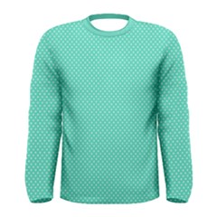 White Polkadot Hearts On Tiffany Aqua Blue  Men s Long Sleeve Tee by PodArtist