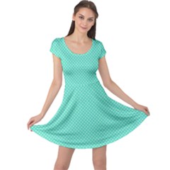 White Polkadot Hearts On Tiffany Aqua Blue  Cap Sleeve Dress by PodArtist