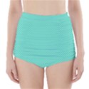 White Polkadot Hearts on Tiffany Aqua Blue  High-Waisted Bikini Bottoms View1