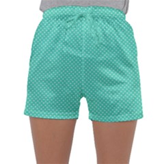 White Polkadot Hearts On Tiffany Aqua Blue  Sleepwear Shorts by PodArtist