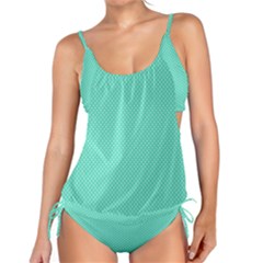 White Polkadot Hearts On Tiffany Aqua Blue  Tankini Set by PodArtist