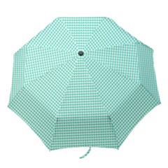 Tiffany Aqua Blue Candy Hearts On White Folding Umbrellas by PodArtist