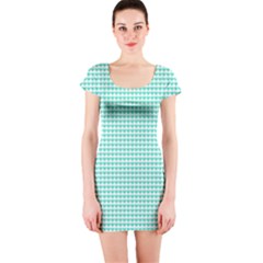 Tiffany Aqua Blue Candy Hearts On White Short Sleeve Bodycon Dress by PodArtist