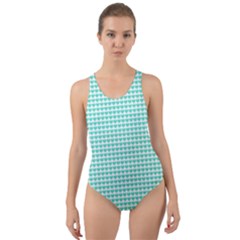 Tiffany Aqua Blue Candy Hearts On White Cut-out Back One Piece Swimsuit by PodArtist