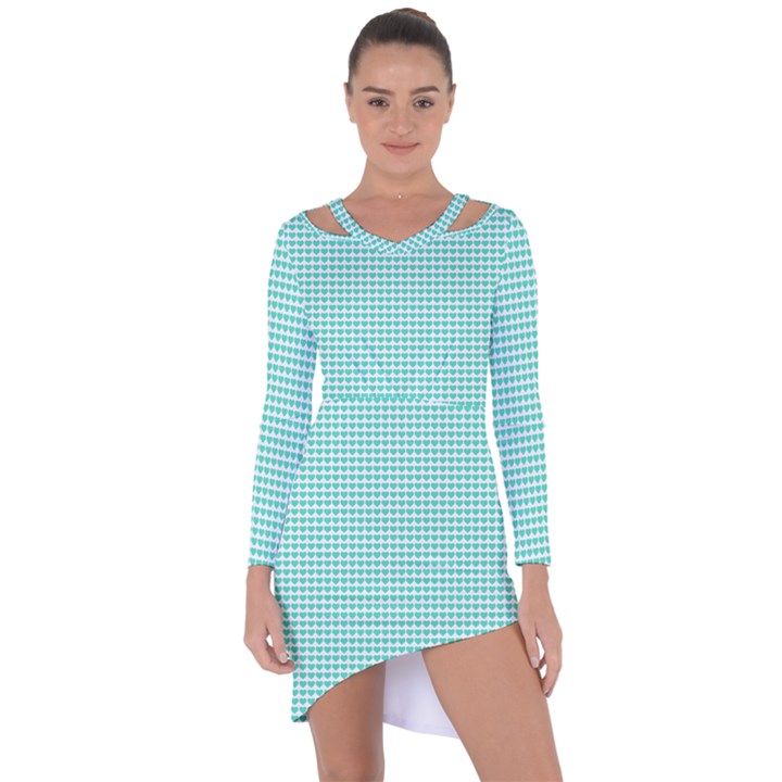 Tiffany Aqua Blue Candy Hearts on White Asymmetric Cut-Out Shift Dress