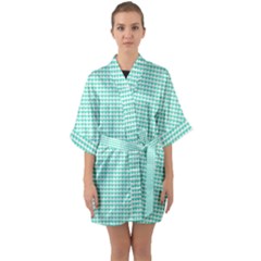 Tiffany Aqua Blue Candy Hearts On White Quarter Sleeve Kimono Robe by PodArtist