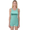 Tiffany Aqua Blue Puffy Quilted Pattern One Piece Boyleg Swimsuit View1