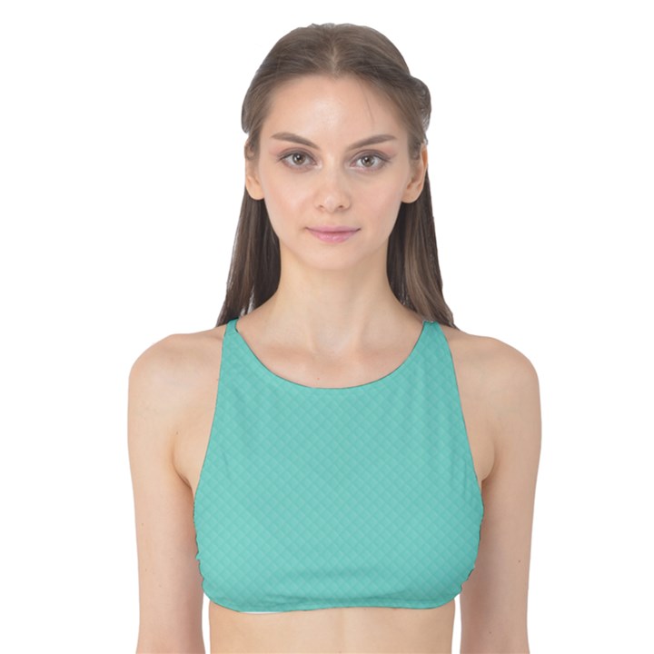 Tiffany Aqua Blue Puffy Quilted Pattern Tank Bikini Top